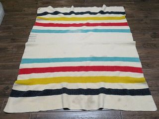 Vintage Hudson Bay 4 Point Striped Blanket 100 Wool 58 " X 74 "