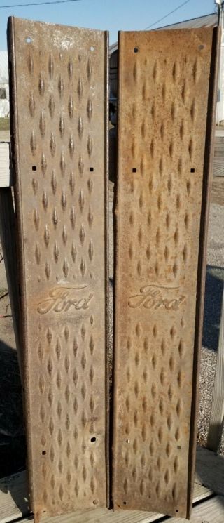 Antique Iron Model T Ford Script Running Board Set Man Cave Rat Rod Old