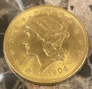 1904 Us Liberty Head Gold Double Eagle $20 Dollar Coin About Uncirculated