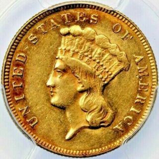 1874 $3 Indian Princess Pcgs Au58 Three Dollars Gold