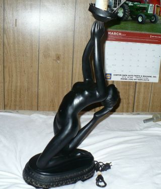 Vintage Art Deco Nude Lady Table Lamp Black Large 23 "