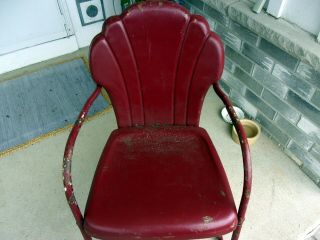 Vintage Metal Clam Shell Back Motel Chair Lawn Patio Bouncer Frame Chippy red 2