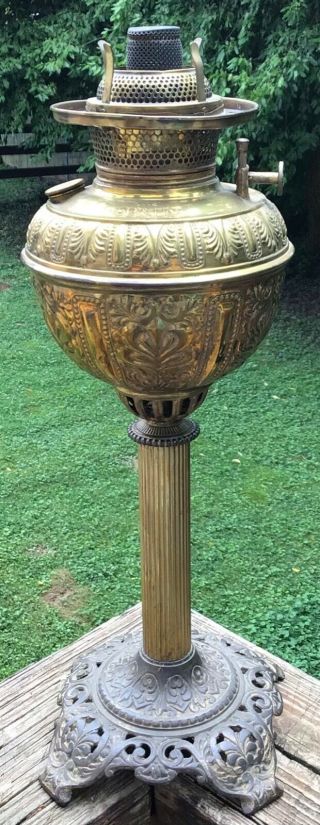 Antique Fancy Brass B & H Banquet Oil Lamp Bradley & Hubbard Parlor Lamp