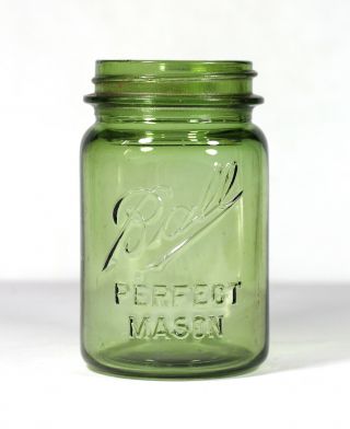 Antique C1915 Rare Green Ball Pint Jar Perfect Mason 9 Glass