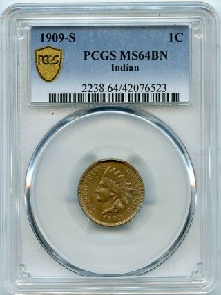 1909 - S 1c Ihp Indian Head Penny Pcgs Ms 64 Bn