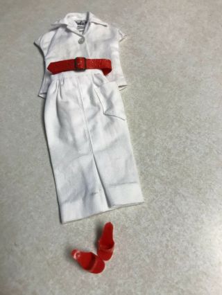 Vintage Barbie White Plain Blouse And White Slacks & Red Shoes Red Belt 1962 - 63