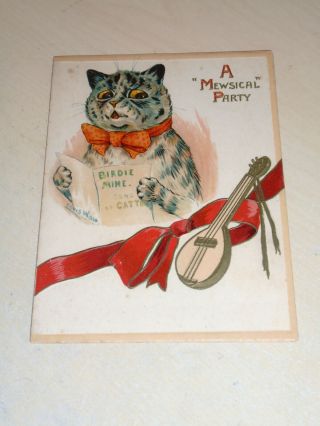Rare Early Tuck Christmas Greetings Card - Louis Wain - Cat - A Mewsical Party