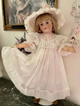 Antique French Lace White Chiffon Lawn Dress For Large Jumeau,  Bru,  German Doll