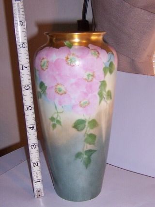 Antique T&v Limoges Hand Painted Porcelain Vase Artist Signed 1913 Wild Roses