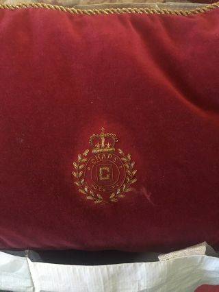 2 Vintage Chaps Ralph Lauren Throw Pillow Red Velvet Metallic Embroidery Crest