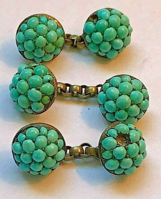Antique Victorian Persian Turquoise 3 Cufflinks For Repair Or Parts