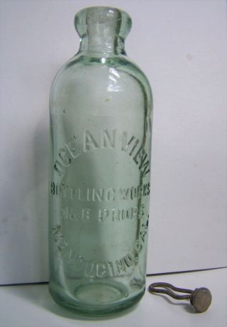 Antique 1890s Blob Top Mendocino California Ca Ocean View Bottle With Tool Aqua