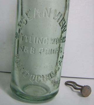 Antique 1890s Blob Top Mendocino California CA Ocean View Bottle with Tool Aqua 2
