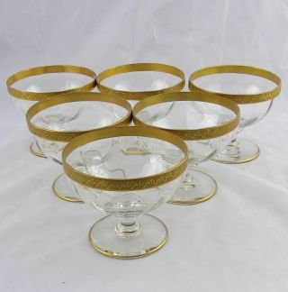 Antique Set Of 6 Gold Encrusted Rimmed Dessert Bowls 16 Oz