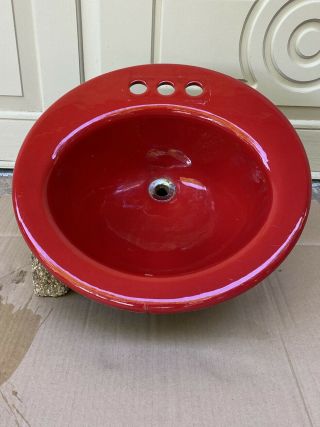 Red Enamel Vintage Kohler Cast Iron Bathroom Sink (19 Inch)