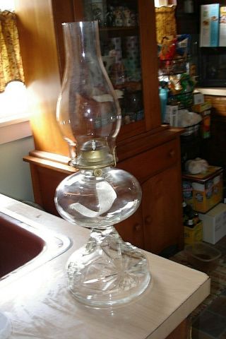 Vintage Antique Anchor Hocking Eapc Early American Prescut Oil Kerosene Lamp
