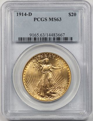 1914 - D Saint Gaudens Double Eagle Gold $20 Ms 63 Pcgs