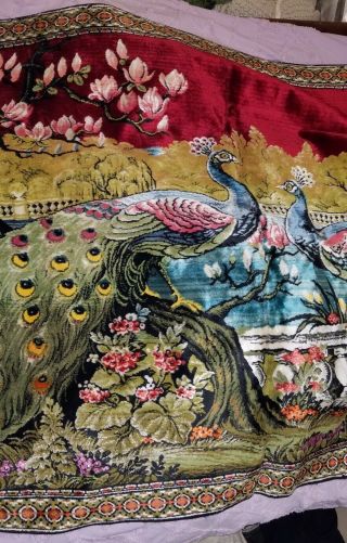 Vintage Peacock Tapestry 46inx70in Made In Italy