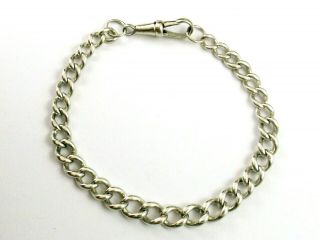 Antique Sterling Silver Graduated Curb Link Bracelet Watch Chain Clasp 1913