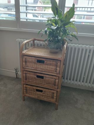 Vintage Retro Bohemian Style Wicker Rattan Bamboo Tall Chest Of Drawers