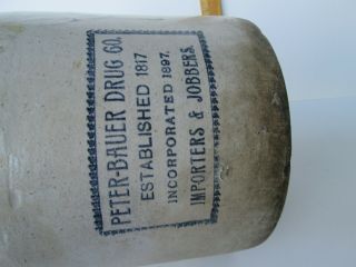 Antique Pottery Adv.  Jug Gal.  Peter Bauer Drug Co.  Circa 1880 - 1915nearmint Scarce
