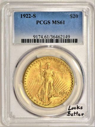 1922 - S Gold $20 Double Eagle Pcgs Ms - 61; Looks Better
