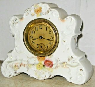 Antique Haven Waterbury Connecticut Porcelain Mantle Desk Boudoir Clock Runs
