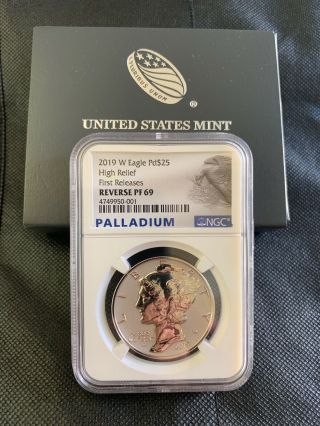 2019 - W 1oz Reverse Proof Palladium American Eagle Ngc Pf 69 First Releases