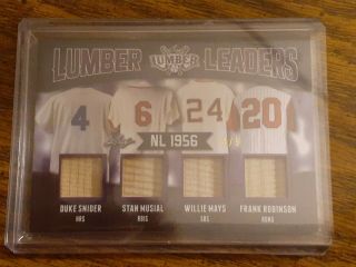 Willie Mays Stan Musial Duke Snider Frank Robinson 4 Bat Card D 4/9 Leaf Lumber
