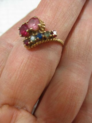 Vintage Family Birthstone Ring 10k Yellow Gold With Colored Stones 2.  2g Sz 7.  75