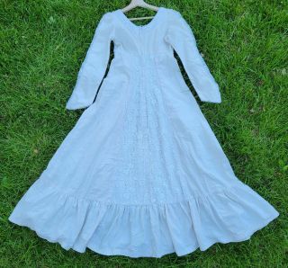 Vintage 70s Gunne Sax Corset Lace Up Crochet Ivory Prairie Peasant Maxi Dress 9