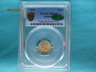 1856 Indian Princess Gold Dollar " Slant 5 " - Cac - Pcgs Ms64 Secure