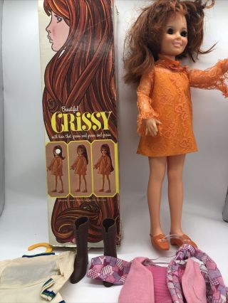 Vintage 1968 Ideal Crissy 18 " Red Growing Hair Doll W/box 2 Extra Outfits Shoes