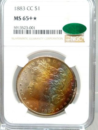 1883 - Cc $1 Morgan Silver Dollar Ngc Ms65,  Cac Rainbow Toner Star Carsoncity (e16)