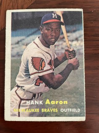 1957 Topps Hank Aaron Milwaukee Braves 20 Baseball Card