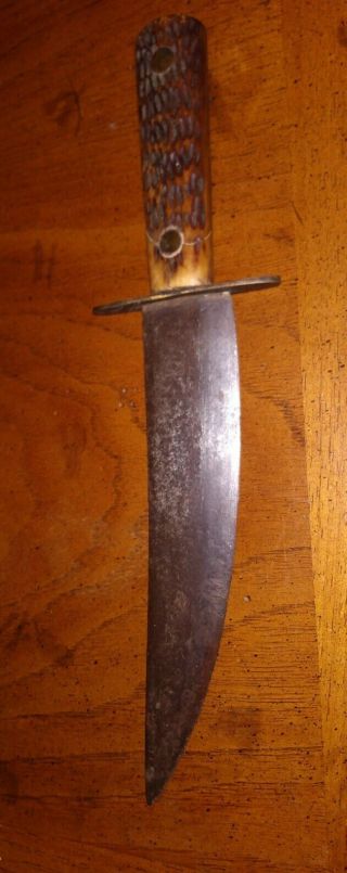 Antique " Bowie " Skinning Knife / " Rare " /flat On One Side /curved On Other