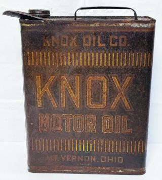 Antique Knox Oil Company Gallon Tin Can Mount Vernon Ohio County Motor Oil