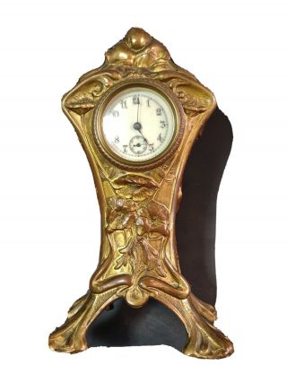 Antique Art Nouveau B.  W Mfg Co Clock Case With Glass Crystal Flowers Legs 9 "