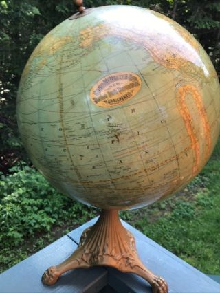 Antique Rand Mcnally Terrestrial Globe 12” W/bronze Base & Claw Feet
