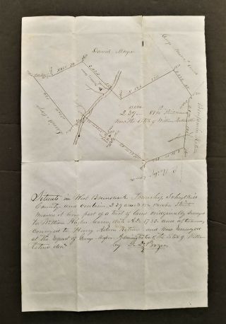 1800s Antique Hand Drawn Plat Map West Brunswick Schuylkill Pa Land Draft