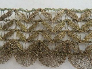 Gorgeous Old Vintage French Metallic Lace Trim 4 Yards By 2 " Wide