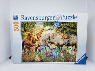 Euc Ravensburger  Majestic Watering Hole  500 Piece Puzzle Counted Complete