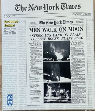 The York Times Jigsaw Puzzle W/ Poster Men Walk On Moon Schmid 1000 Pc