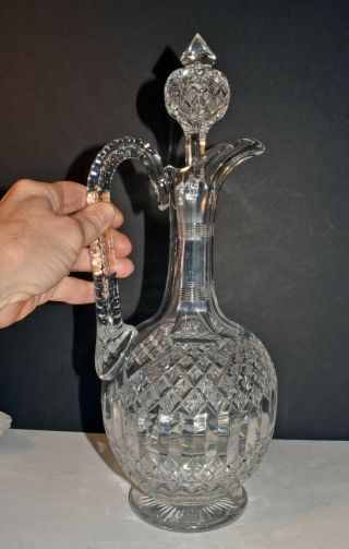 Vtg Antique Brilliant American Cut Crystal Handled Decanter Or Pitcher W Stopper