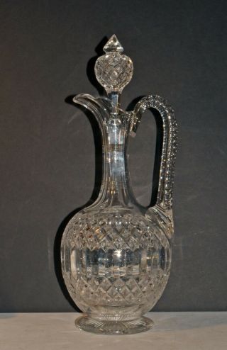 Vtg Antique Brilliant American Cut Crystal Handled Decanter or Pitcher w Stopper 2