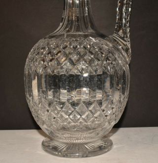 Vtg Antique Brilliant American Cut Crystal Handled Decanter or Pitcher w Stopper 3