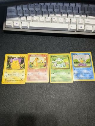 Base Set Pokemon Cards Starter Bundle - Squirtle Pikachu Charmander 1999,  Wotc
