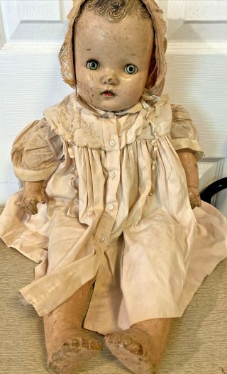 Antique Composition Doll Abc Toys,  Sleepy Eyes 24 " Halloween Prop Creepy