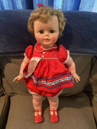 Vintage 1960s Ideal 22 " Kissy Doll In Dress And Red Shoes