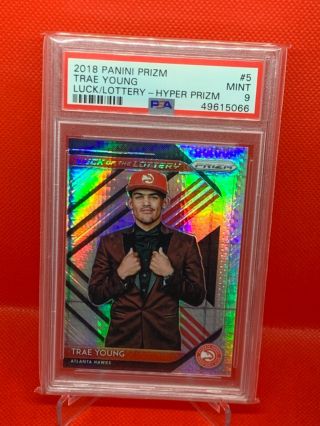 2018 Panini Prizm Trae Young Luck Of The Lottery Hyper Prizm 5 Rc Hawks Psa 9